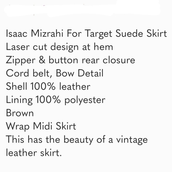 Suede Mizrahi Skirt Brown Size 10 Bow Detail Isaac Mizrahi - Picture 6 of 12